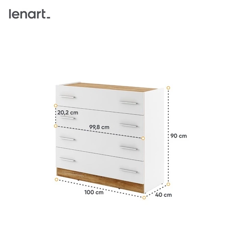 Komoda z szufladami Dentro 100 cm biały / dąb stirling elegancka komoda w nowoczesnym stylu z delikatnie obniżonym blatem