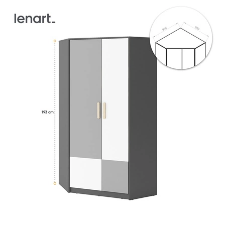 Szafa narożna Pok grafit / szary / biały / buk ibsen pojemna szafa na ubrania o nowoczesnym wyglądzie solidne wykonanie
