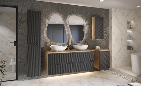 Szafka pod umywalkę Ocean 60 cm dąb olejowany / czarny nowoczesny design szafka odporna na działanie wilgoci designerskie ryflowania