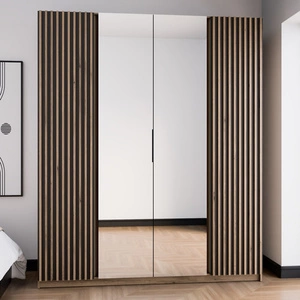 Szafa z lustrem Kastano XII 200 cm dąb evoke / czarny stylowy design drzwi szafy ozdobione lamelami w kolorze dąb evoke