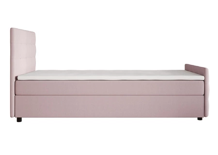 Łóżko kontynentalne Kansas 90x200 pudrowy róż w nowoczesnym skandynawskim stylu z tapicerowanym zagłówkiem oraz zanóżkiem