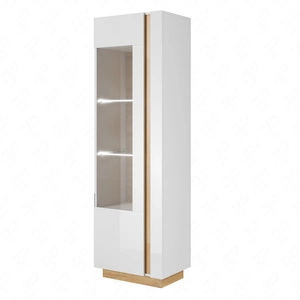 Witryna Adria 60 cm biały połysk / dąb grandson nowoczesny design obrzeża wykończone specjalną okleiną elementy z bezpiecznego szkła