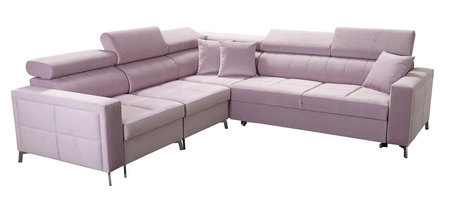 Narożnik z funkcją spania Nausa IV jasny brąz lewostronny velvet dekoracyjne przeszycia na siedzisku narożnik z pojemnikami na pościel