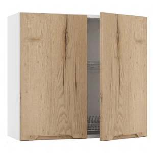 Szafka kuchenna wisząca z suszarką do naczyń Zova W80SU ALU biały / dąb halifax szafka odporna na działanie wilgoci frezowany uchwyt