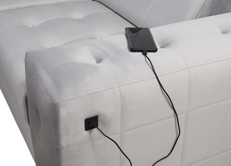 Narożnik z funkcją spania Hampton IV granatowy lewostronny funkcjonalny narożnik z dostawką która sprawdzi się jako podnóżek