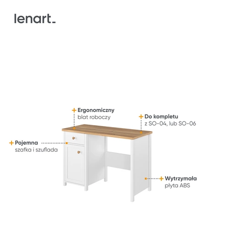 Biurko Story 110 cm biały / dąb nash modne biurko z szufladą do pokoju młodzieżowego praktyczny i ergonomiczny mebel z obszernym blatem