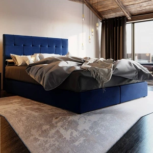 Łóżko kontynentalne Widnes 180x200 granatowy w nowoczesnym skandynawskim stylu z charakterystycznym wezgłowiem