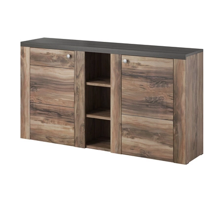 Komoda Larona 155 cm orzech satin / touchwood nowoczesny design idealna komoda do salonu sypialni lub biura prosta forma
