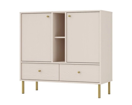 Zestaw mebli do salonu Kioto II beżowy stylowy design eleganckie meble w stonowanej kolorystyce wzbogacone złotymi wysokimi nogami