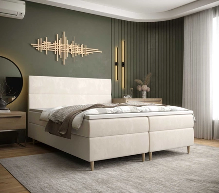 Łóżko kontynentalne Bing 160x200 beżowy w nowoczesnym skandynawskim stylu z charakterystycznym wezgłowiem