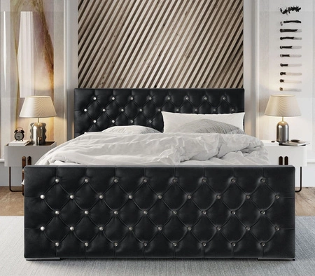 Łóżko tapicerowane Uberaba 160x200 grafitowe z pojemnikiem w nowoczesnym skandynawskim stylu z pikowanym wezgłowiem i zanóżkiem z kryształkami