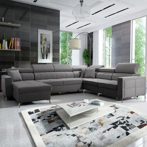 Narożnik z funkcją spania Nausa VII szary lewostronny elegancki narożnik do salonu wykonany z miękkiej tkaniny typu velvet