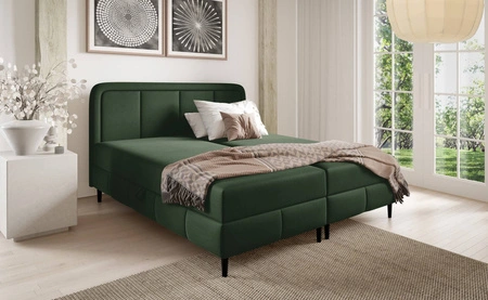 Łóżko kontynentalne Monte 160x200 zielone stylowe łóżko do sypialni pojemniki na pościel eleganckie wezgłowie o zaoblonym kształcie