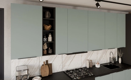 Zestaw mebli kuchennych Treviso Bl 390 cm stylowe szafki kuchenne z frontami wykonanymi w technologii anti fingerprint metalowe uchwyty