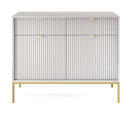 Komoda z szufladami Lovro 104 cm szara nowoczesny design zachwyci miłośników wyrazistych wnętrz komoda wzbogacona o złote dodatki