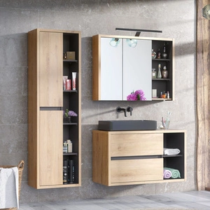 Zestaw mebli łazienkowych Devon dąb shetland / grafit stylowe szafki łazienkowe o prostej formie podkreślone kontrastową kolorystyką