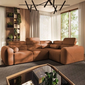 Narożnik z funkcją spania Cantare II ceglasty prawostronny komfortowy narożnik do salonu o stylowym charakterze miękka tkanina