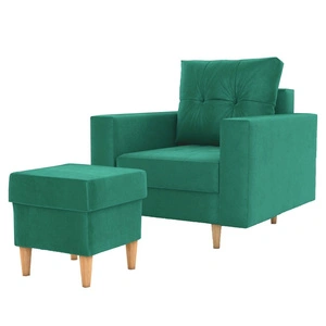 Fotel z podnóżkiem Vaso butelkowa zieleń wygodny fotel do salonu w stylu skandynawskim miękkie siedzisko wysokie drewniane nogi