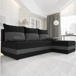 Narożnik z funkcją spania Bowers czarny / grafitowy prawostronny narożnik z pojemnikiem na pościel gwarancja najwyższego komfortu