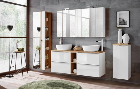 Szafka łazienkowa wisząca Capri 20 cm biały połysk stylowa szafka z półkami front wzbogacony metalowym uchwytem krawędziowym