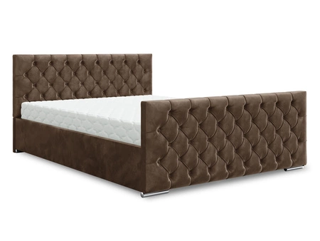 Łóżko tapicerowane Viamao 160x200 jasny brąz z pojemnikiem w nowoczesnym skandynawskim stylu z pikowanym wezgłowiem oraz zanóżkiem