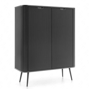 Komoda Zoya 103 cm czarna elegancki design owalny kształt bryły osadzony na czarnych metalowych nogach gustowny ryflowany front