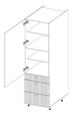 Zestaw mebli kuchennych Antri / Verdi 490 cm fronty szafek kuchennych wiszących wykończone ozdobnymi lamelami czarne metalowe uchwyty