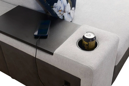 Narożnik z funkcją spania Flavio II czarny / grafitowy lewostronny wygodny narożnik rozkładany otwierany barek w boczku mebla