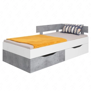 Łóżko z szufladami Epsilon 90x200 cm białe / beton nowoczesny design łóżka obrzeża wykończone specjalną okleiną ABS