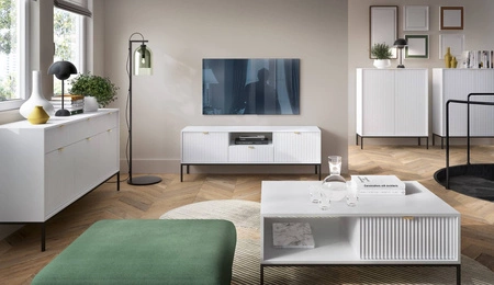 Komoda z szufladami Lovro 104 cm biała nowoczesny design zachwyci miłośników wyrazistych wnętrz