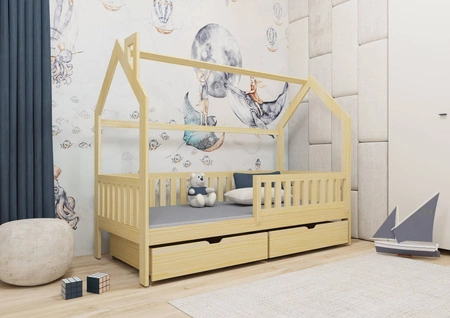 Łóżko drewniane Timon 80x190 cm sosnowe nowoczesny design łóżko dziecięce domek wykonane z litego drewna sosnowego pojemne szuflady