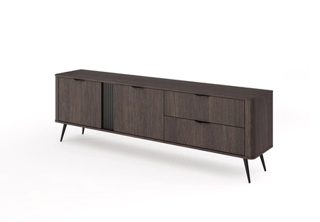 Szafka RTV Veris 195 cm dąb dunin / czarny stylowa szafka pod telewizor w modnym stylu zaoblone krawędzie czarne metalowe dodatki