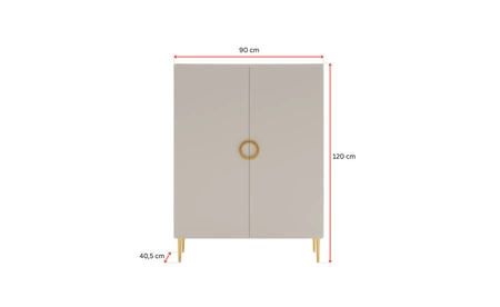 Komoda Belluna 90 cm beżowa elegancka komoda do sypialni w minimalistycznym stylu designerskie uchwyty wysokie metalowe nogi