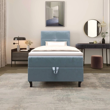Łóżko kontynentalne Melba 100x200 turkusowe w nowoczesnym skandynawskim stylu z tapicerowanym zagłówkiem łóżko z pojemnikiem