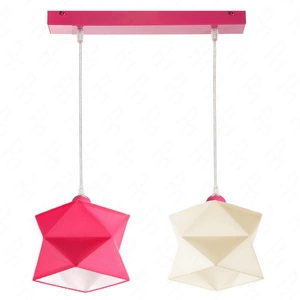 Lampa wisząca podwójna Quasar designerska lampa sufitowa do pokoju dziecięcego lub niemowlęcego z kolorowymi abażurami i różową metalową podstawą