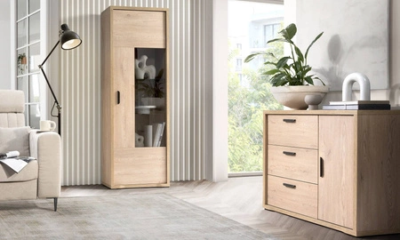 Komoda z szufladami Grand 118 cm dąb cremona elegancka i funkcjonalna komoda z zaoblonymi detalami idealna do salonu lub sypialni