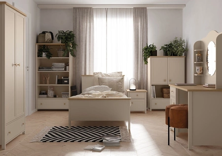 Komoda wysoka Story 85 cm beżowy / dąb vincenza bielona komoda z szufladą elegancki design połączony z wysoką jakością wykonania