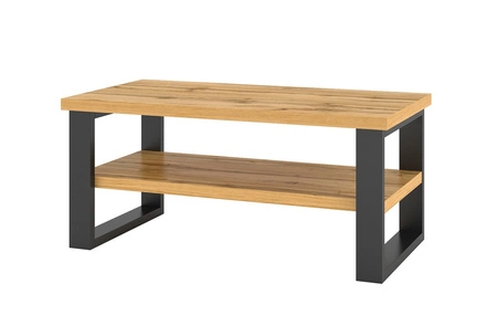 Stolik kawowy Halle 110 cm dąb wotan stabilny metalowy stelaż stolik z półką blat odporny na rozlane ciecze