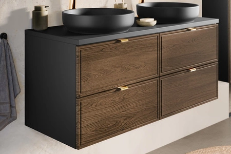 Zestaw mebli łazienkowych Talia czarny / dąb casella eleganckie szafki w stylu klasycznym subtelne frezowane ramki na frontach