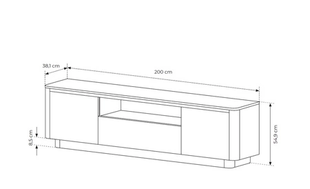 Szafka RTV Torro 200 cm dąb cremona / czarny stylowa szafka pod telewizor w modnym stylu zaoblone krawędzie stabilna podstawa