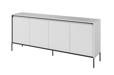 Komoda Trend 193 cm biała wyjątkowy design pojemna komoda do salonu z oświetleniem LED charakterystyczne ryflowane fronty