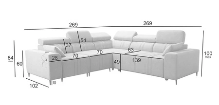 Narożnik z funkcją spania Castel III grafitowy lewostronny narożnik z dwoma pojemnikami na pościel regulowane zagłówki