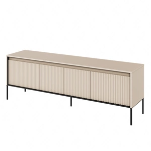 Szafka RTV Trend 167 cm beżowa praktyczna i stylowa szafka z ryflowanymi frontami wzbogacona o oświetlenie LED metalowa podstawa