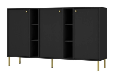 Zestaw mebli do salonu Kioto II czarny grafit stylowy design eleganckie meble wzbogacone złotymi wysokimi nogami