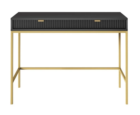 Konsola Lovro czarna z szufladami stylowy oraz funkcjonalny mebel do przedpokoju salonu czy biura stelaż w złotym kolorze