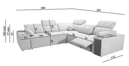 Narożnik z funkcją spania Tesalia III Lux miętowy prawostronny komfortowy narożnik z wysuwanym podnóżkiem funkcja przesuwanego oparcia