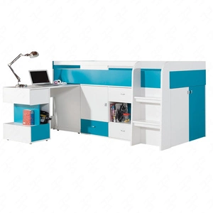 Łóżko z biurkiem i szafkami Mobi 90x200 cm biały / turkus idealne do pokoju dziecka i pokoju nastolatka obrzeża wykończone specjalną okleiną