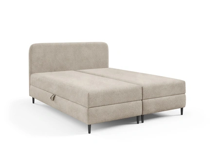 Łóżko kontynentalne Aberg 200x200 beżowe nowoczesny minimalizm gładki zagłówek o zaokrąglonych rogach propozycja do dużej sypialni