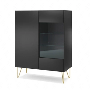 Witryna Madison 97 cm czarny grafit / marmur black royal modernistyczny design elementy z bezpiecznego szkła hartowanego