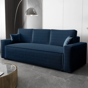 Kanapa rozkładana Nelo niebieska prosta forma sofy w nowoczesnym designie sztruksowa tkanina obiciowa pojemnik na pościel